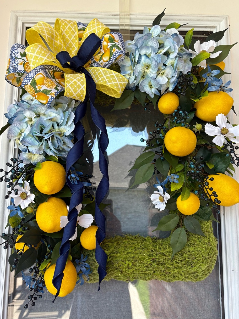 Lemon Blueberry Hydrangea Moss Summer Wreath